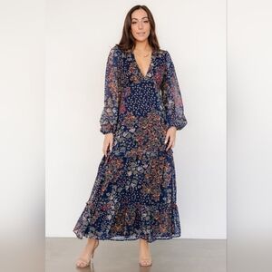 Baltic Born | Bowman Deep V Maxi Dress | Floral Navy and Pink